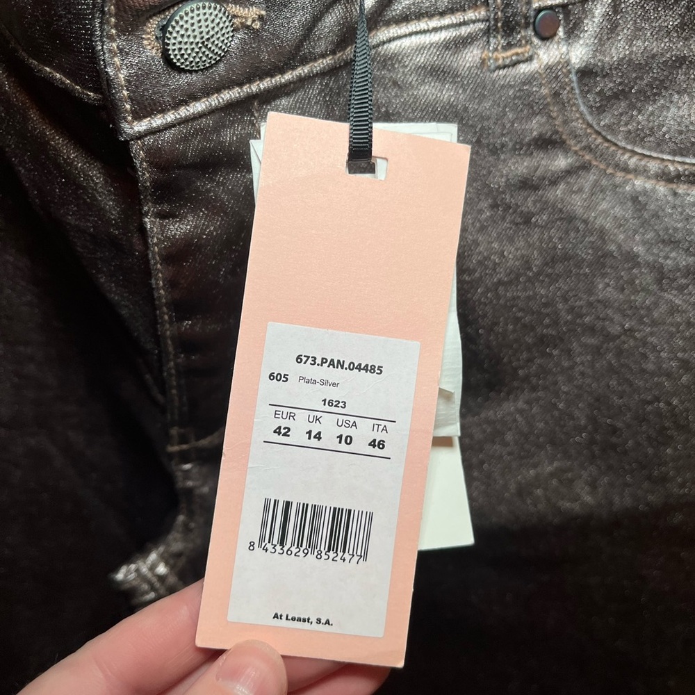 Anthropologie Intropia Metallic Silver Skinny Jeans NWT Sz 10 - Picture 7 of 7